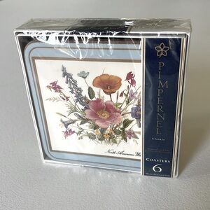 NWT Pimpernel North American Wildflowers Coaster Set of 6 Cork Back 4.25 x 4.25”